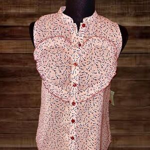Modcloth Pink Heart Blouse with Red Buttons